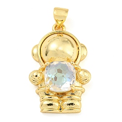 Clear AB Rack Plating Brass Pendants, with Glass, Long-Lasting Plated, Cadmium Free & Lead Free, Spaceman Charms, Clear AB, 25x16x7mm, Hole: 4x3.5mm