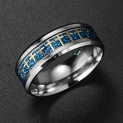 Deep Sky Blue Bling Titanium Steel Cross Finger Ring for Easter, Deep Sky Blue, US Size 6(16.5mm)
