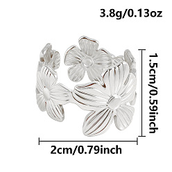 Нержавеющая Сталь Цвет 304 открытые кольца-манжеты из нержавеющей стали для женщин, цветок, цвет нержавеющей стали, 15 мм, внутренний диаметр: 20 мм