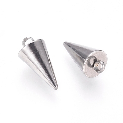 Stainless Steel Color 304 Stainless Steel Pendants, Spike/Cone, Stainless Steel Color, 13.5x7mm, Hole: 2mm