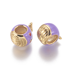 Medium Purple Brass Enamel European Beads, Large Hole Beads, Long-Lasting Plated, Fish, Golden, Medium Purple, 12x10x7.5mm, Hole: 5mm