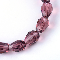 Old Rose Transparent Glass Bead Strands, Faceted Teardrop, Old Rose, 8x6mm, Hole: 1mm, about 65pcs/strand, 17.99 inch(45.7cm)