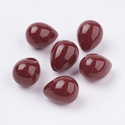 Dark Red Shell Pearl Half Drilled Beads, teardrop, Dark Red, 18x14mm, Hole: 0.6~1mm