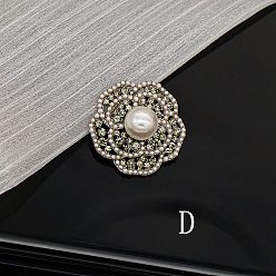 Цветок Женская брошь в стиле барокко, Сплавочные брошки, с пластиковой имитационной жемчужиной, цветок, 28x28 мм