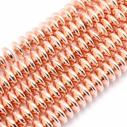 Гальванический Розовый Золотой Гальванизировать немагнитных синтетический гематит бисер пряди, класс АА, долговечный, рондель, розовое золото, 6x3 мм, отверстие : 1 мм, около 142 шт / нитка, 15.7 дюйм (40 см)