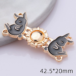 Light Gold Булавки джинсовых пуговиц из эмали из сплава, подтяжка талии, черный кролик, пришивные застежки для аксессуаров к одежде, золотой свет, 4.25x2 см