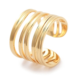 Золотой 304 многослойные открытые манжеты из нержавеющей стали, широкое кольцо для женщин, золотые, 15 мм, внутренний диаметр: регулируемый