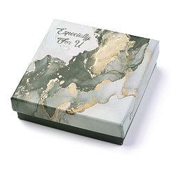 Slate Gray Cardboard Jewelry Boxes, with Sponge Inside, for Jewelry Gift Packaging, Square with Marble Pattern and with Word Specially for U, Slate Gray, 9x9x2.9cm