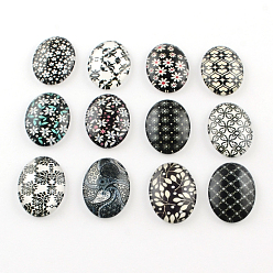 (52) Непрозрачная лаванда Цветочный узор стекла овальной Flatback кабошоны для поделок проектов, разноцветные, 40x30x8 мм