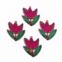 Medium Violet Red Transparent Acrylic Pendants, 3D Printed, Flower, Medium Violet Red, 36x31x2.5mm, Hole: 1.5mm