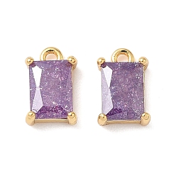 Фиолетовый Латунные подвески из измельченного льда с кубическим цирконием, прямоугольник амулеты, без никеля , реальный 18 k позолоченный, фиолетовые, 9.5x6x3.5 мм, отверстие : 1.2 мм
