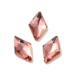 Padparadscha Glass Rhinestone Cabochons, Point Back & Back Plated, Faceted, Rhombus, Padparadscha, 8x5x2mm