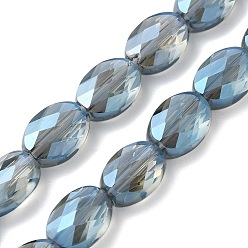 Синий Стеклянные бусины с гальваническим покрытием , с полным покрытием цвета радуги, граненые и овальные, синие, 10.5~11x8x4.5 мм, отверстие : 1.4 мм, около 38 шт / нитка, 16.14 дюйм (41 см)