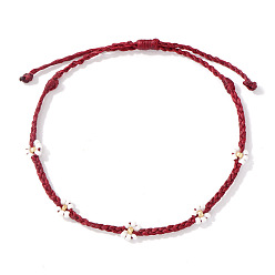 (123L) Белый крем непрозрачный блеск Браслеты из бисера ручной работы, плетеные из стеклянных бусин, Браслет с цветочным подвеском для женщин, с нейлоновой нитью, огнеупорный кирпич