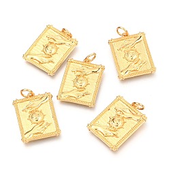 Echt 18 k vergoldet Messing Anhänger & Charms, langlebig überzogen, Rechteck mit Hand & Sonne, echt 18 k vergoldet, 20.5x15x2 mm, Bohrung: 3 mm