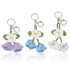(52) Непрозрачная лаванда 3шт. шерстяные брелоки с цветами, с легкосплавными кольцами и застежками, платина, разноцветные, 170 мм