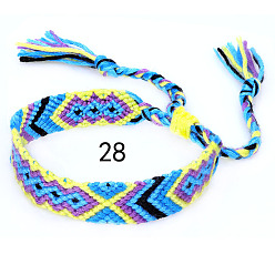 Dodger Blue Cotton Braided Rhombus Pattern Cord Bracelet, Ethnic Tribal Adjustable Brazilian Bracelet for Women, Dodger Blue, 5-7/8~14-1/8 inch(15~36cm)