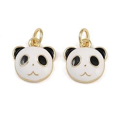 Белый Подвески в форме панды из латуни и эмали, с прыжковых колец, стойки покрытие, без кадмия и без свинца, долговечный, реальный 18 k позолоченный, белые, 12x11.5x4 мм, отверстие : 3.2 мм