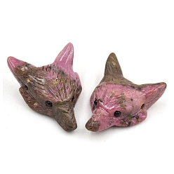 Родонит Резные фигурки головы целебного волка из натурального родонита, Украшения из камня с энергией Рейки, 38x28 мм, отверстие: 2~2.5 мм