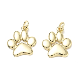 Real 18K Gold Plated Brass Pendants, Paw Print Charms, Cadmium Free & Lead Free, Rack Plating, Long-Lasting Plated, Real 18K Gold Plated, 18.5x16.5x1.5mm, Hole: 3.5mm