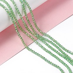Lime Green Electroplate Glass Beads Strands, AB Color Plated, Faceted Rondelle, Lime Green, 3x2mm, Hole: 0.5mm, about 165~170pcs/strand, 16.7 inch