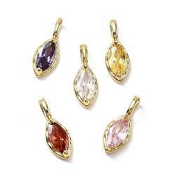 (52) Непрозрачная лаванда Подвески из латуни с микропаве из кубических цирконий в форме конского глаза, стойки покрытие, долговечный, без кадмия и без свинца, золотые, разноцветные, 14.5x5.5x3.5 мм, отверстие : 3.5x1.5 мм