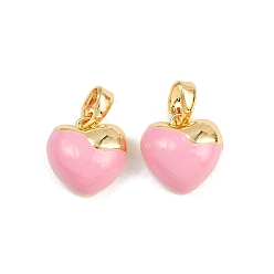 Pink Латунь эмаль прелести, шарма сердца, реальный 18 k позолоченный, розовые, 11.5x11.5x6 мм, отверстие : 4.5x2.2 мм