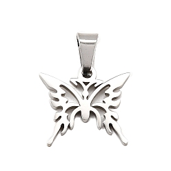 Нержавеющая Сталь Цвет Бабочки 304 из нержавеющей стали подвески, анти-тускнение, цвет нержавеющей стали, 15x16.5x1.5 мм, отверстие : 7x3.5 мм