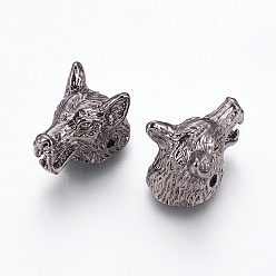 Черный Цвет Металла Сплавочные овальные бусины тибетского стиля , волк, металлический черный , 11x11.5x18 мм, отверстие : 1.6 мм