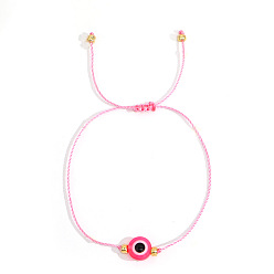 Бледно-Розовый Плетеные браслеты из смоляных бусин от сглаза в стиле бохо, регулируемые плетеные браслеты из нейлонового шнура для женщин, розовый жемчуг, внутренний диаметр: 11 дюйм (28 см)