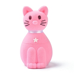 Pink Velvet Ring Boxes, with Plastic and Ribbon, Cat, Pink, 5.1x4x7.35cm