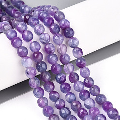 Средний Фиолетовый Окрашенные природные белый нефрит бисер пряди, круглые, граненые, средне фиолетовый, 5.5~6.2 мм, отверстие : 1 мм, около 65~66 шт / нитка, 14.76~15.16'' (37.5~38.5 см)