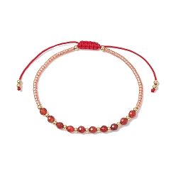 Натуральный Агат Браслеты из бисера из натурального агата, круглые, с латунью и бисером, внутренний диаметр: 3-1/4~5-1/4 дюйм (8.4~13.5 см)