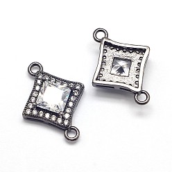 Черный Цвет Металла CZ латунные микро проложить кубических ссылки циркония, прозрачные, без кадмия, без никеля и без свинца, ромб, металлический черный , 15x20x5 мм, отверстие : 1 мм