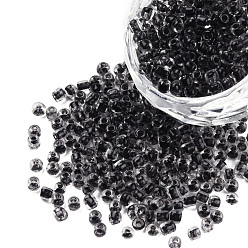 Черный Светящиеся в темноте прозрачные 8/0 стеклянные бусины, круглые, чёрные, 3.5x1.6 мм, отверстие : 1 мм, Около 18200 шт / 450 г, 450 г / мешок