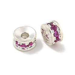 Фуксиновый Бусины-проставки из латуни с кубическим цирконием, долговечный, без свинца и без кадмия, рондель, красно-фиолетовые, 4x2 мм, отверстие : 1.4 мм