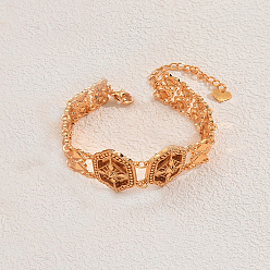 Золотой Старинные латунные браслеты в римском стиле с шестигранными звеньями, браслеты с геометрическим дизайном для женщин, золотые, внутренний диаметр: 6-3/4 дюйм (17 см)