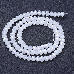 Snow Electroplate Glass Beads Strands, Imitation Jade Beads, AB Color Plated, Faceted, Rondelle, Snow, 6x5mm, Hole: 1mm, about 92~94pcs/strand, 17~17.5 inch(42.5~43.75cm)