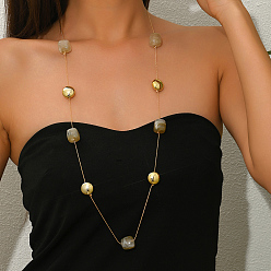 Светло-коричневый Длинные ожерелья из кубической акриловой и железной плоской круглой цепочки для женщин, золотые, загар, 35.83 дюйм (91 см)