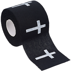 Negro Vendajes de algodón con patrón cruzado, cinta deportiva preenvuelta para codo atlético rodillas tobillos, manija de la bicicleta, raqueta, negro, 50 mm, sobre 7 m / rollo