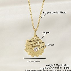 Цветок Ожерелья с подвесками Ocean Summer из латуни с прозрачными кубическими цирконами и паве, золотые, цветок, 17.72 дюйм (45 см), 17 мм