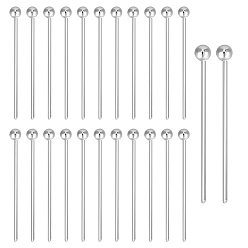 Серебро 50 шт. 925 булавки с шарообразной головкой из стерлингового серебра, с полировкой из замши, серебряные, 24 датчик, 15x0.5 мм, Руководитель: 1.5 mm