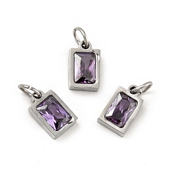 Сланцево-синий 304 подвески из нержавеющей стали, с фианитом и кольцами для прыжков, одиночные каменные прелести, прямоугольные, цвет нержавеющей стали, синевато-серый, 9.5x6x3 мм, отверстие : 3.6 мм