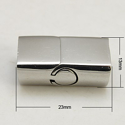 Stainless Steel Color Tarnish Resistant 304 Stainless Steel Magnetic Clasps with Glue-in Ends, Rectangle, Stainless Steel Color, 23x13x8mm, Hole: 11x6mm