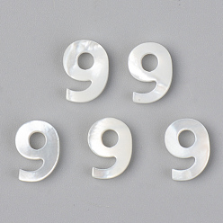 Number Natural White Shell Mother of Pearl Shell Charms, Number, Num.9, 10x7x2mm, Hole: 0.8mm