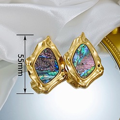Nuggets 304 Stainless Steel & Natural Paua Shell Stud Earrings for Women, Golden, Nuggets, 55mm