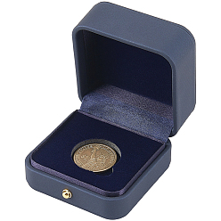 Синий Коробка для хранения памятных монет из искусственной кожи, квадратный, синие, 70x70x44 мм