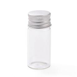 Clear (Defective Closeout Sale: Slightly Concave Cap) Glass Bead Containers, with Screw Aluminum Cap and Silicone Stopper, Platinum, Clear, 5.1x2.2cm, Capacity: 10ml(0.34fl. oz)