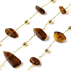 Седло Коричневый Цепочки из стеклянных бусин ручной работы в виде самородков, пайки, с реечной обшивкой латунными выводами, долговечный, без свинца и без кадмия, с катушкой, реальный 18 k позолоченный, седло коричневый, 5~14x2.5~6x4~7 мм