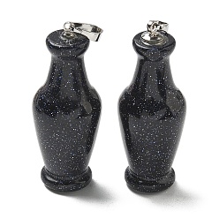 Синий Драгоценный Камень Синтетический голубой авантюрин 3d подвески, подвески в форме вазы с застежками-кнопками из латуни платинового оттенка, 43x16 мм, отверстие : 6x4 мм